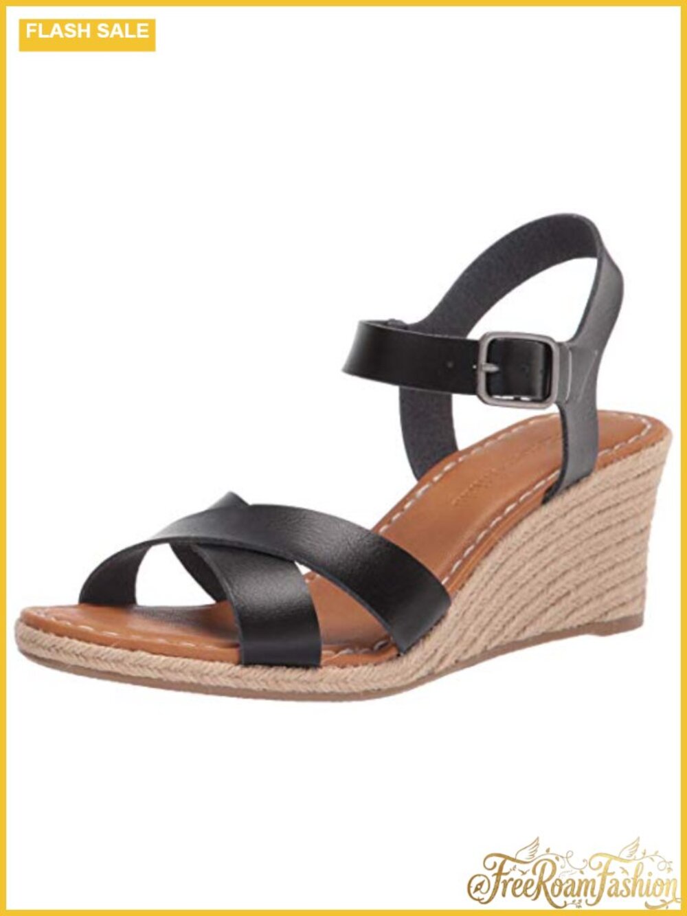 Espadrille Wedge Sandal Faux Leather Adjustable Buckle Slingback